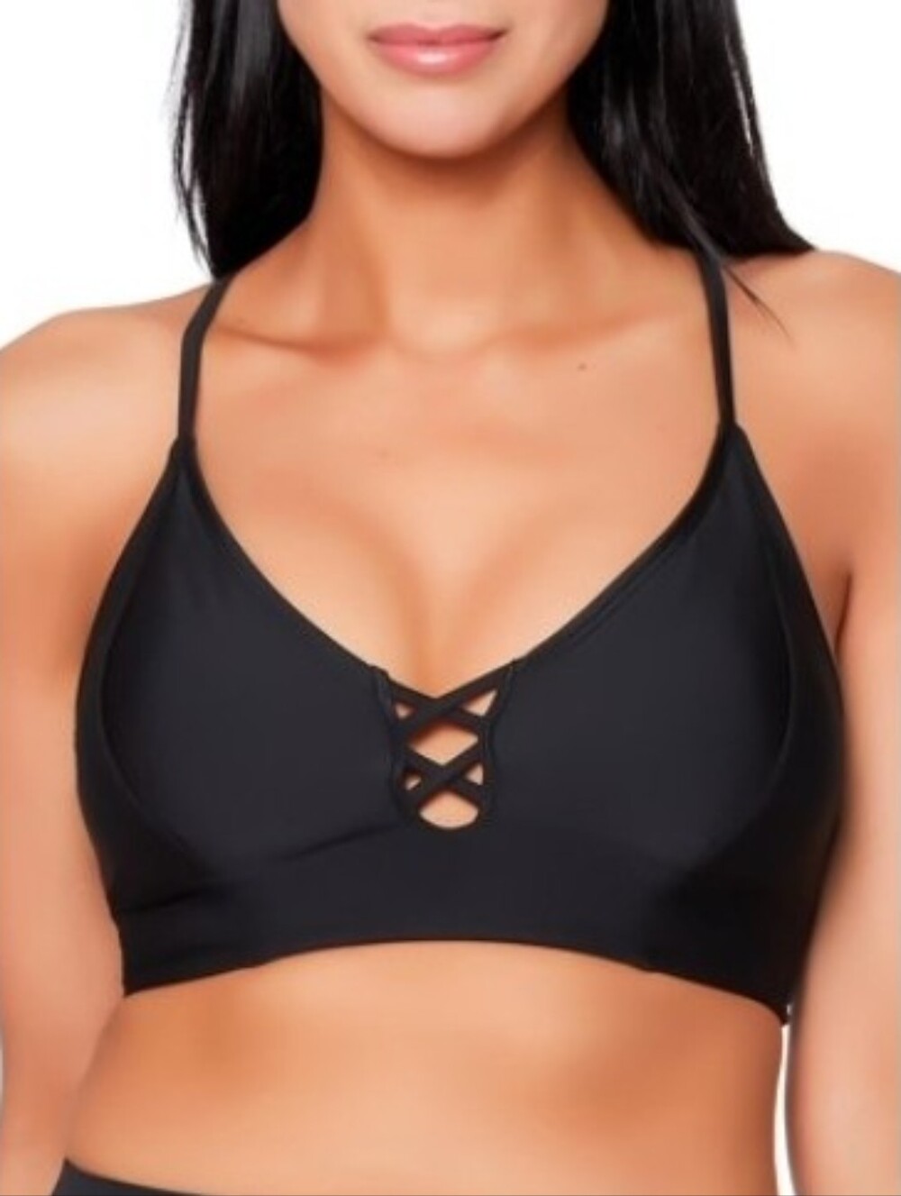 Jessica Simpson Cropped Cami Swimsuit Top Lace Up Women's Sz Medium Black NEW